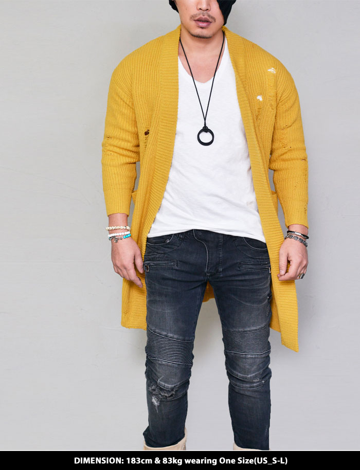 Outerwear Cardigans Damaged Mustard Sweater JacketCardigan 210